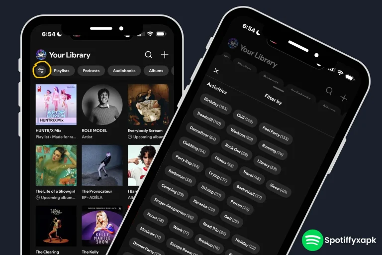 Library Filters in Spotify X APK for iOS